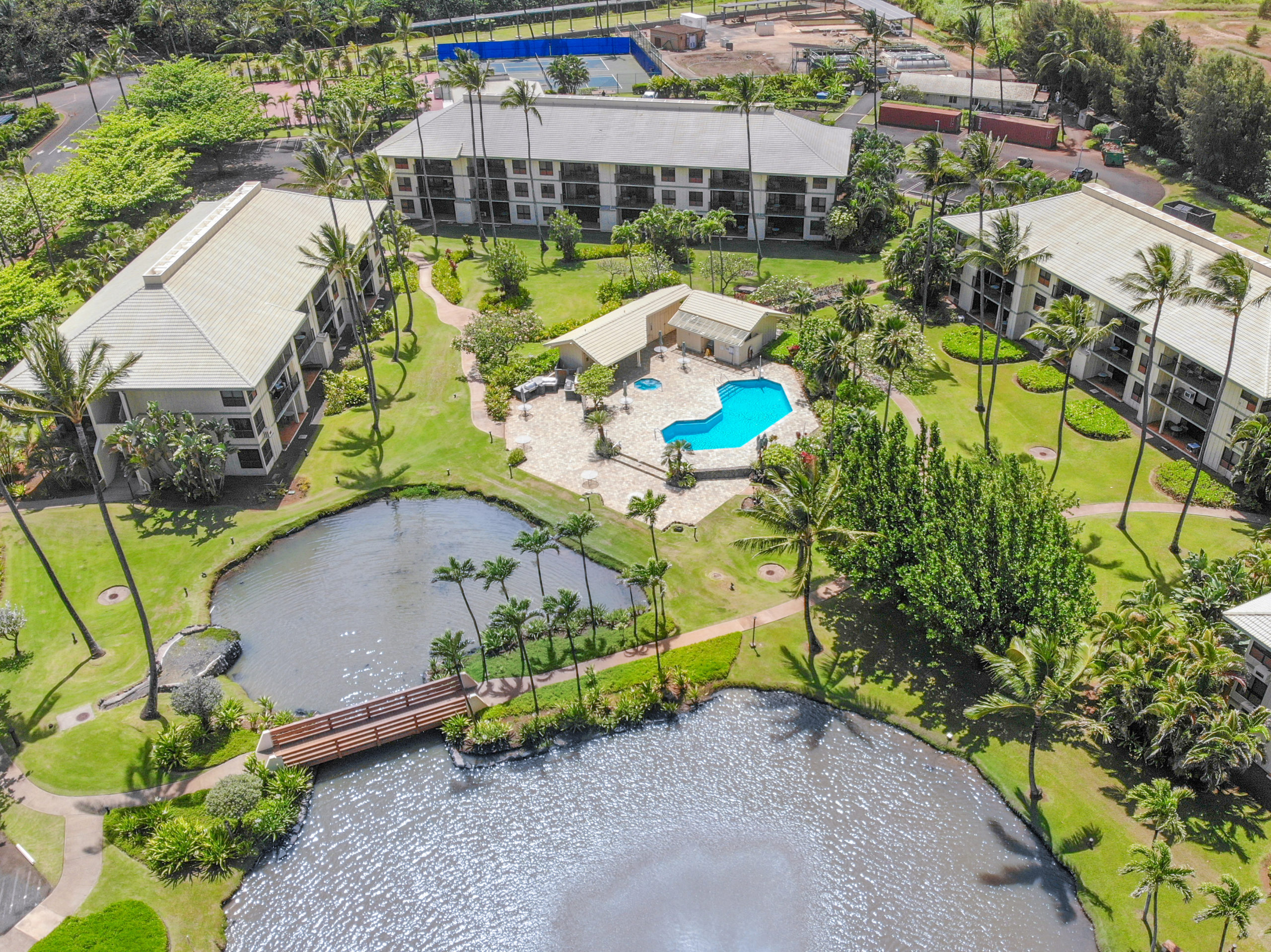 Overhead view of the grounds at our Kauai condos.