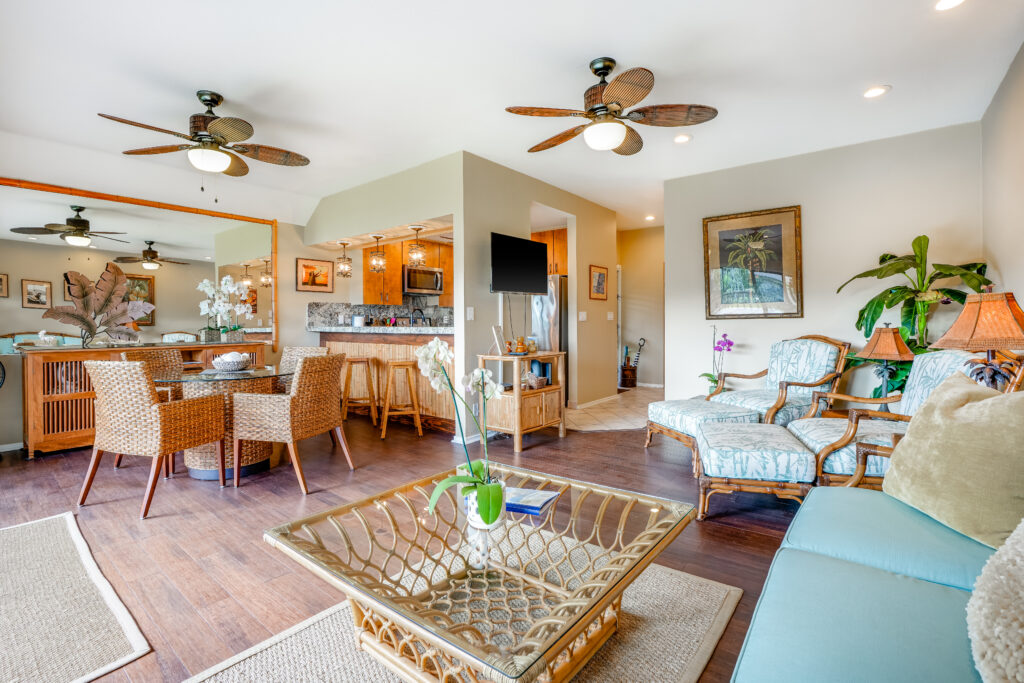 living room in our rentals in Kauai, HI